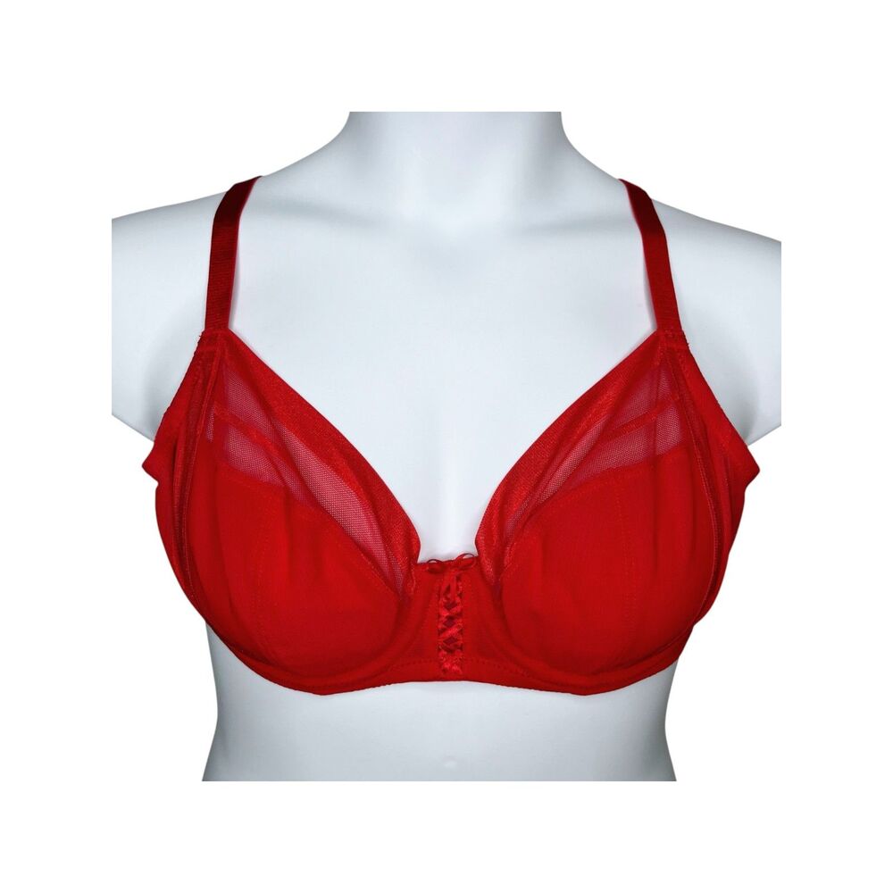 Parfait by Affinitas Shea Plunge Bra sz 36DD * Racing Red Underwire Mesh